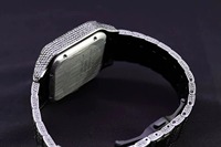 Montre rectangulaire de luxe en acier inoxydable avec cadran serti de diamants, mouvement automatique, fermoir déployant, unisexe, 44 mm