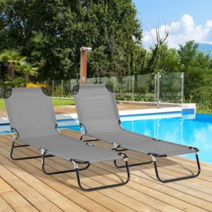 Set di 2 Sdraio Pieghevoli da Piscina con Schienale Reclinabile a 5 Livelli, Telaio in Acciaio, Grigio Scuro - Product Image 2