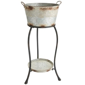 Rustic Galvanized Metal Beverage Tub with Stand Outdoor Ice Bucket Wine Bottle <b>Cooler</b> <b>Drink</b> Holder for Parties BBQ Events - Product Image 1