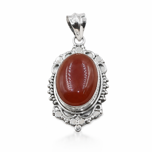 Pendentif artisanal en argent sterling 925 avec cabochon ovale en cornaline naturelle, bijou vintage bohème, cadeau pour femme - Product Image 1