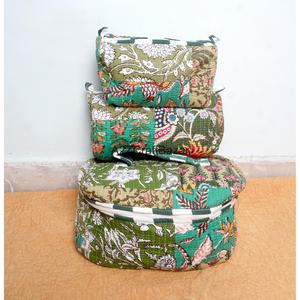 Quilted 100 % Pure Cotton Makeup Bag Large Travel Toiletry Pouch With Zipper Closure Multifunctional Vanity <b>Case</b> Fashion Style - Product Image 2