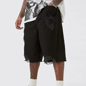 Pantalones Cortos de Mezclilla Negros Desgastados para Hombre, Estilo Y2K, Holgados, con Roturas en las Rodillas, Estilo Skater, Ajuste Holgado, OEM Personalizado - Product Image 2