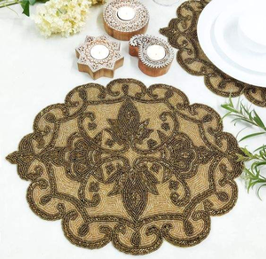 NeedleworkTrendy Colored Design Rounded Placemat Beads Design Mats for Home Decor Tableware Dinning Table by Creative Art Zone - Product Image 2