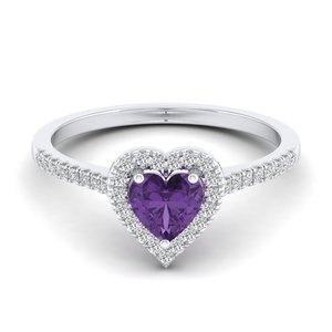 REYES Customized 925 Sterling Silver Heart Cut 0.61CT Amethyst Gemstone with GRA Certified Moissanite <b>Fine</b> <b>Ring</b> For Women - Product Image 2