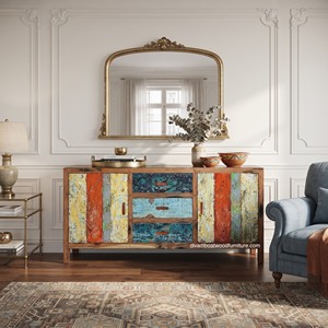 Wholesale Sustainable Reclaimed Boat <b>Wood</b> Cabinet 3 Drawers 2 <b>Doors</b> Antique Handmade Recycled Living Room Kitchen Sideboard - Product Image 3