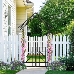 Arco da Giardino in Metallo Nero con Cancello 147,5 cm L x 247 cm H, Supporto per Piante Rampicanti, Traliccio per Rose da Esterno - Product Image 4