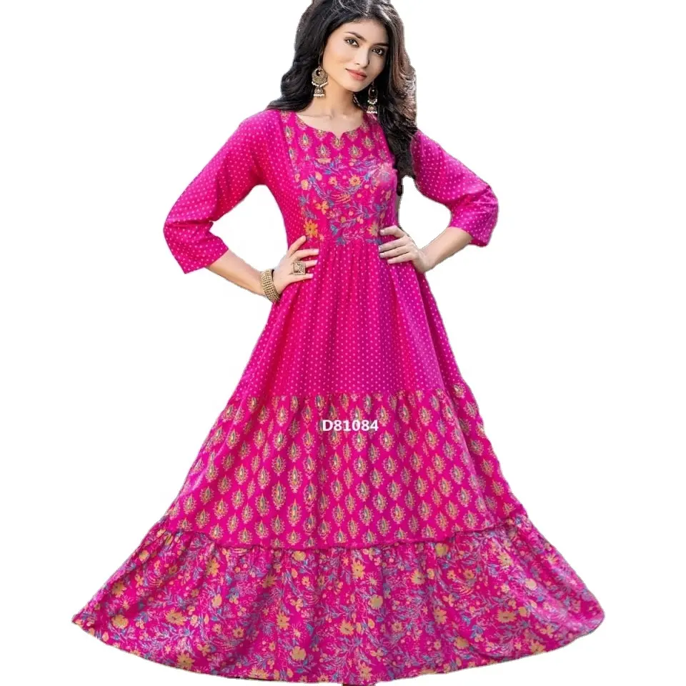 2023 Aankomst Katoen M L Xl Xxl Fancy Long Kurti Designer Anarkali Kurtis Voor Dames India Vrijetijdskleding Door Dgb Exporteert Bruiloft