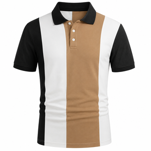 Camisa de hombre de manga corta con bloques de color, diseño formal de punto, cremallera, ajuste regular, poliéster, antipilling, venta al por mayor - Product Image 1