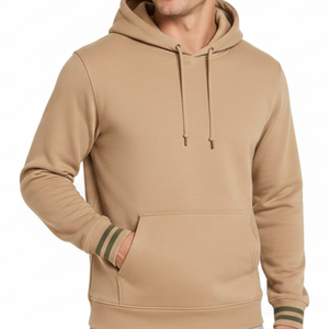 Sudadera con capucha para hombre, color caqui, más vendida, con puños a rayas verde oliva, estilo clásico, ropa de calle para hombre. - Product Image 2
