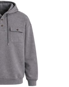 Sweat à capuche gris pour homme avec patte de boutonnage, double poche poitrine, style streetwear décontracté, fabricant OEM personnalisé - Product Image 3