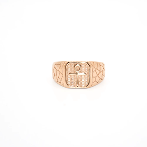 Anillo de Sello para Hombre de Oro de 18K con Símbolo Ankh y Lateral Texturizado, Símbolo Religioso del Antiguo Egipto, Anillo de Dedo con Cruz Ankh - Product Image 5