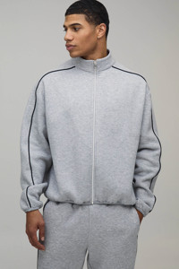 Custom Logo Oversized Funnel Neck Zip <b>Hoodie</b> With Contrast Piping 2 Pieces Men's Tracksuit Breathable Streetwear Men's Sweatsuit - Product Image 6