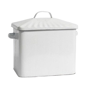 White Portable Farmhouse Kitchen Bread <b>Bin</b> Multi-Functional Metal <b>Storage</b> Container Rectangle Shape for Beverage Use - Product Image 1