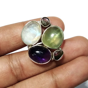 Natural Moonstone Prehnite Amethyst Tourmaline Gemstone <b>Ring</b> 925 Sterling Silver Handmade Multi Stone Wedding Engagement - Product Image 3