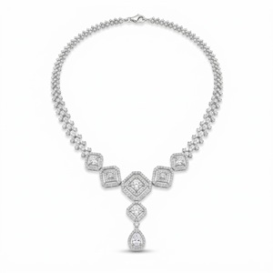 Collier unisexe classique en or plaqué or 18 carats avec diamant central taille poire, style vintage, bijoux de fiançailles, sertissage pavé - Product Image 2