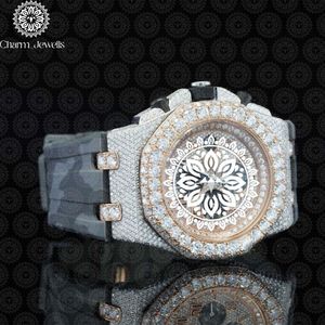 Montre de luxe pour homme Charm Jewells en acier inoxydable, boîtier de 40 mm, mouvement mécanique, accents de diamants, bracelet en cuir, étanche 10 bars - Product Image 4