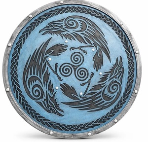 Blue Viking Raven Shield <b>Wall</b> Decal Circular Wood Art Deco Rustic Norse Design for Living Room and Hallway - Product Image 1