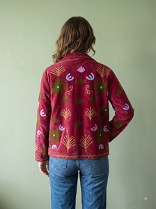 Morvi Fab 2026 New Collection #66 <b>Women</b>’s Maroon Velvet Sujani <b>Embroidered</b> <b>Jacket</b> – Colorful Floral Boho Outerwear | - Product Image 4