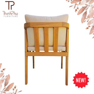 Wood Outdoor <b>Chair</b> With <b>White</b> Cushion Scandinavian Style Solid Back Design For Garden Patio Use - Product Image 4