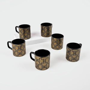 Luxe 200ml Afternoon <b>Tea</b> <b>Cup</b> Set Elegant Vintage Floral Black & Gold Print Durable Gold Handle Set of 2 - Product Image 1