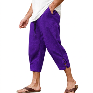 Pantalon Capri Homme Noir 100% Polyester Taille Mi-Haute Cordon de Serrage Décontracté Respirant Séchage Rapide Écologique Poches Couleur Unie Tissé - Product Image 4