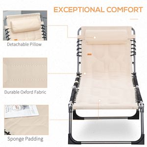 5-Position Adjustable Backrest Outdoor Folding Chaise Lounge <b>Chair</b> with Pillow Pocket <b>Padded</b> Reclining Patio Sun Lounger - Product Image 5