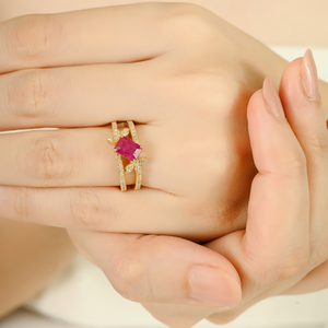 14K White Gold Floral Ruby Diamond Cluster Wedding Band Ring - Product Image 5