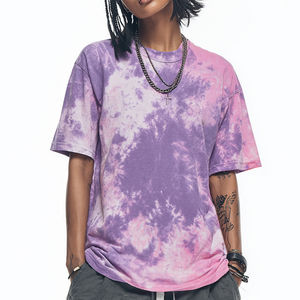 Camiseta Morada de Verano para Mujer, Estilo Urbano, Holgada, con Estampado Tie-Dye, Transpirable, de Algodón, Cuello Redondo, Hombros Caídos y Manga Media - Product Image 5