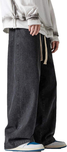 Pantalones vaqueros de hombre de cintura alta, estilo recto, con efecto desgastado, lavado ácido, corte holgado, con pedrería, para verano - Product Image 3