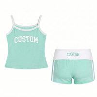 Ensemble de sport 2 pièces en laine vert menthe personnalisé pour femme, débardeur et short respirant au-dessus du genou, tenue d'entraînement printemps-été