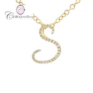 PENDENTIF EN OR BLANC SOILD 18K AU750 LETTRE INITIALE "S" EN DIAMANT NATUREL VÉRITABLE - Product Image 4