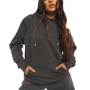 Servicio OEM, Sudadera con Capucha de Punto para Mujer, Estilo Invernal, Lavado Ácido, Manga Larga, Diseño con Hombros Caídos, 100% Algodón - Product Image 1