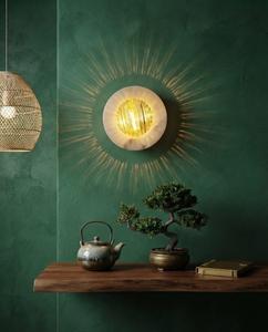 Sculpture murale ronde moderne en pierre avec insert en verre côtelé, lumière d'ambiance électrique intérieure pour la décoration de la maison - Product Image 2