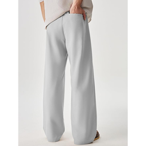 Men's <b>Light</b> Gray Wide Leg Pleated <b>Trousers</b> High Waist Formal Anti-Wrinkle Polyester Pants Autumn Style - Product Image 3