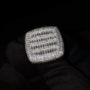 VVS Diam Unisex 925 Silver Moissanite Cluster Cocktail <b>Ring</b> Baguette Cut Prong Setting Rose Gold Plated Geometric Hip Hop Luxury - Product Image 1