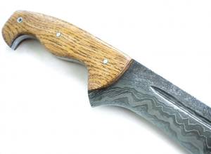 Handcrafted Wave Damascus Steel Outdoor Field Utility <b>Tool</b> with Natural Oak <b>Wood</b> Handle - Product Image 3