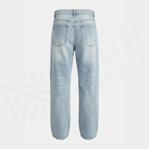 Jean en denim délavé coupe droite taille haute pour homme, coupe régulière, en coton, décontracté, bleu clair, style printemps - Product Image 2