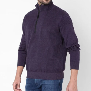 Men's Purple <b>Quarter</b> <b>Zip</b> Knitted <b>Sweater</b> Regular Fit Solid Color Casual Stand Collar Anti-Pilling Acrylic Material Autumn Wear - Product Image 2