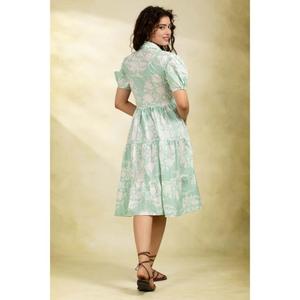Robe Courte Florale Vert Menthe à Manches Bouffantes et Volants, Style Cottagecore Décontracté pour Femme, Fluide et Écologique, Taille Naturelle - Product Image 5