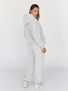 Ensemble de jogging décontracté pour femme, couleur unie, à capuche, manches longues, coupe ample, avec poches latérales, pour l'automne - Product Image 3