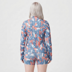 Women's Geometric Print 3-Piece Gym Set Training Jacket High Waist Shorts Sports <b>Bra</b> Set Spandex Polyester Workout Wear 3 PCS - Product Image 2