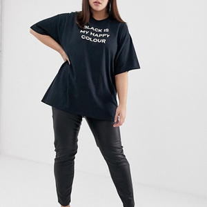 เสื้อยืดคอกลมโอเวอร์ไซส์สำหรับผู้หญิง สีพื้น ทรงยาว หลวม ใส่สบาย ผ้าคอตตอนเจอร์ซีย์ แขนสั้น ใส่ได้ทุกฤดู - Product Image 4