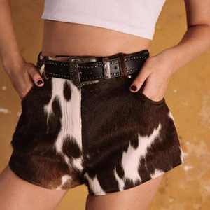 Jupe courte en cuir véritable de vache à poils, imprimé vache western, mode streetwear, jupe de créateur de luxe pour femme - Product Image 3