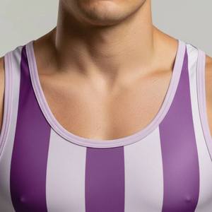 Eoin Winston Sports Unisex Purple White Striped Printed Front Sleeveless Rowing <b>Bodysuit</b> Scoop <b>Neck</b> Eco-Friendly Anti-Slip - Product Image 2
