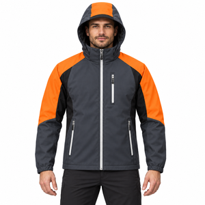 Veste Softshell d'hiver à capuche personnalisée avec logo d'entreprise pour homme, idéale pour le camping en extérieur, avec fermeture éclair intégrale, blocs de couleur, poches zippées et col montant, vêtement de travail - Product Image 5