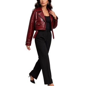 Veste de moto en cuir PU pour femme, faite à la main, coupe-vent, hiver, luxe, cadeau pour elle - Product Image 5