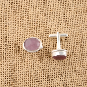 Boutons de manchette Niharika Gems en pierre œil-de-chat violette de forme ovale, magnifiques pierres précieuses, sertis dans de l'argent sterling 925 plaqué, bijoux unisexes. - Product Image 3