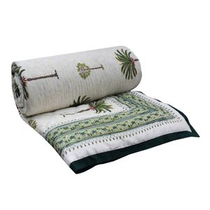 Edredón Acolchado de Algodón con Estampado Tradicional de Palmeras Verdes, Tamaño Queen, para Todas las Estaciones, Ideal para el Hogar - Product Image 1