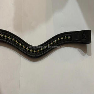 1 rangée de cristaux verts et clairs, chaîne bling en métal, strass incrustés, canal vide, bande de sourcils de cheval en cuir, toutes tailles - Product Image 3