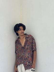 Men's Paisley Print Short Sleeve <b>Button</b> <b>Shirt</b> Unisex Casual Spring Summer Loose Fit V-neck Silk Breathable Knitted - Product Image 2